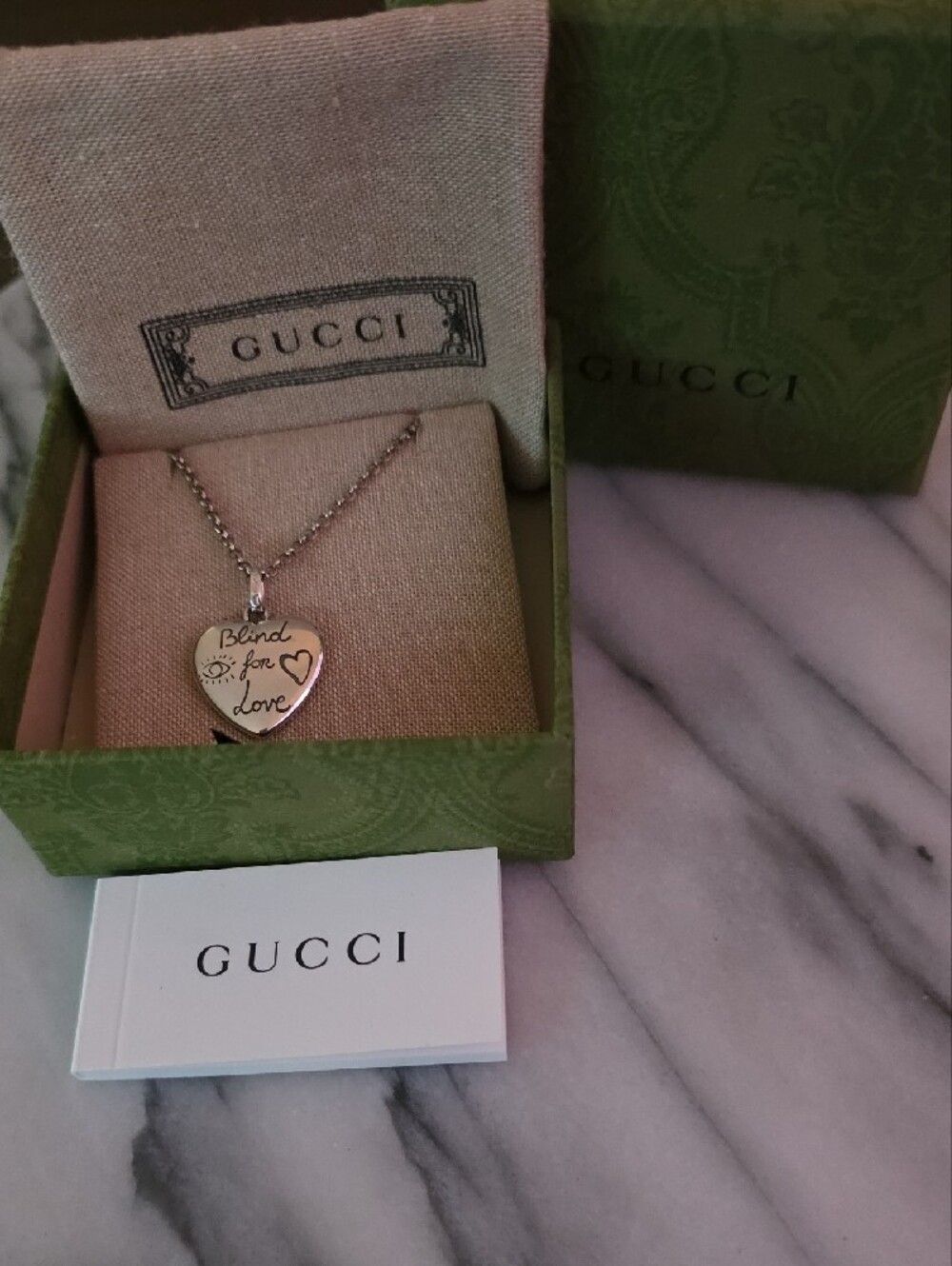 Gucci NIB Blind For Love Double Sided .925 Silver Heart Pendant Necklace 💗 - Picture 6 of 9